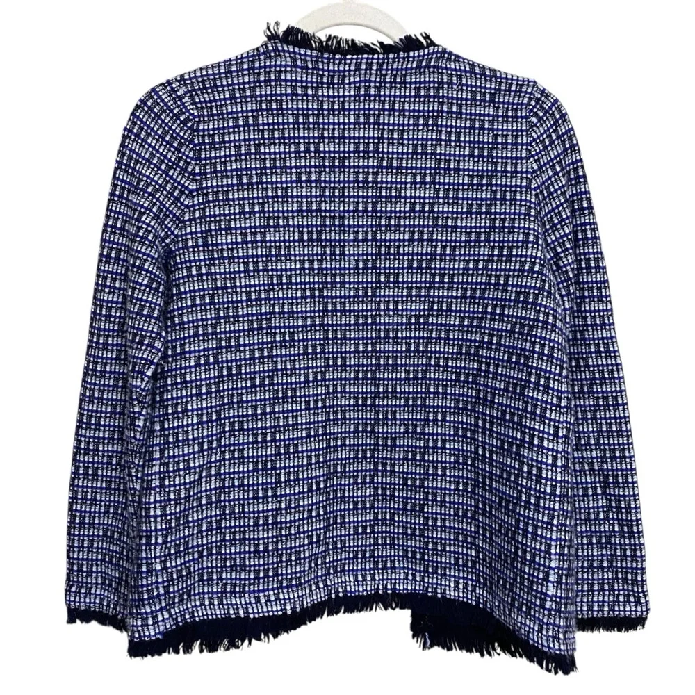 J. Crew Metallic Navy & White Tweed Stretch Wool Blend Hook Closure Blazer Sz XS
